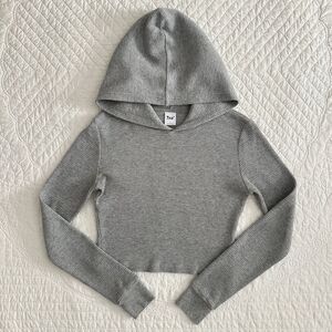 Aritzia TNA Gray Cropped Waffle Knit Hoodie